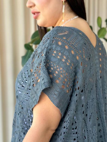 Пляжна коротка сіра туніка PLUS SIZE тоненька в'язка | Зображення 3