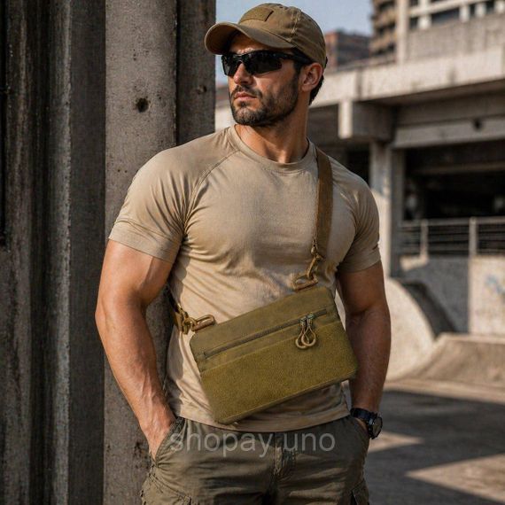 Тактична сумка через плече Cordura 1000D койот, 30×18 см, водонепроникна, з патч‑панеллю, 4 кишені | Зображення 8