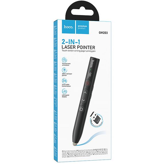 Лазерна указка Hoco GM203 Touch + стілус 180mAh Black | Зображення 1