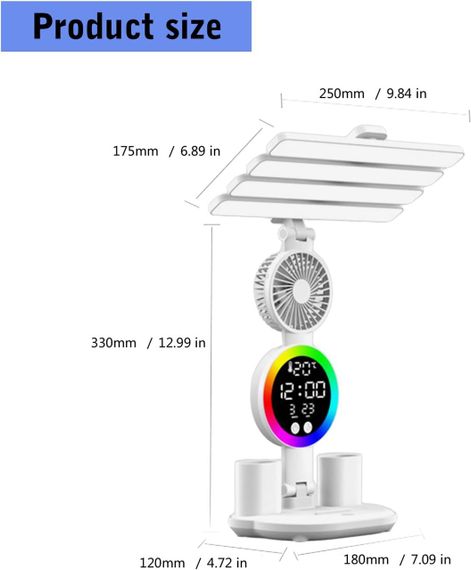 Аккумуляторная LED лампа  / Настольная лампа с 4 плафонами, RGB-подсветкой, часами и вентилятором | Зображення 3