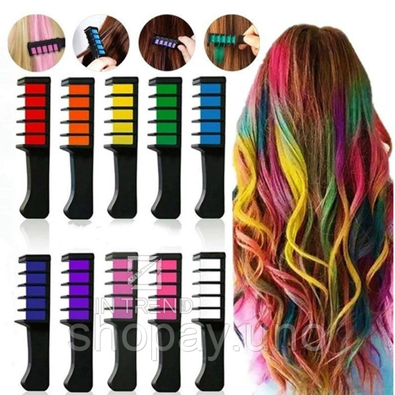 Набір крейди для волосся 10 шт Hair chalk Різнокольорові барвники гребінець для дітей та дорослих | Зображення 4
