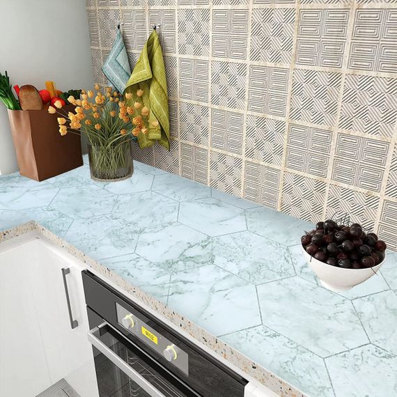 Самоклеюча плівка 0,45х10м х 0,07мм Нефритовий мармур срібні соти SW-00001215 | Зображення 4