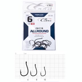 Крючки рыболовные Cobra Кобра ALLROUND сер. CA119 разм. 010 10 шт в упаковке.