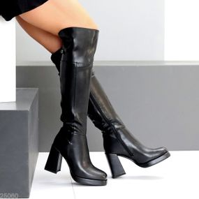 Високі чорні чоботи ботфорти високий стійкий каблук 37