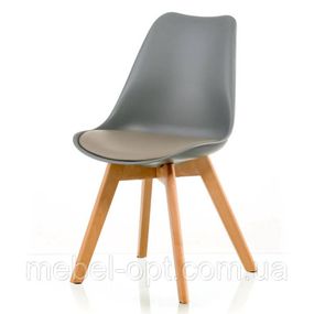 Стілець Sedia grey DSM Eames Style, сіре пластике сидіння з м'якою подушкою та букові ніжки