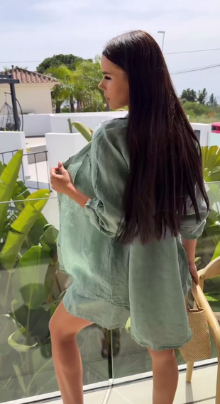 Женский летний костюм двойка шорты и рубашка LY25028 цвет оливковый, размер 46/48 | Зображення 2