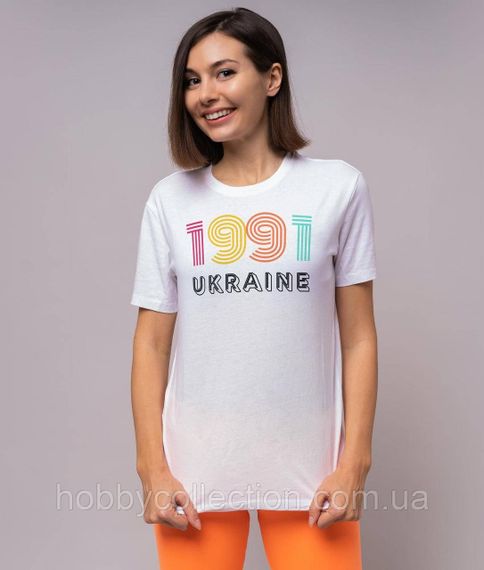 Футболка жіноча із патріотичним принтом "UKRAINE 1991" біла