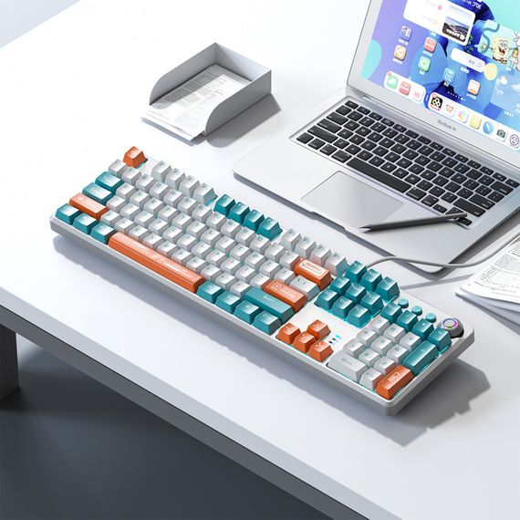 Клавіатура Aula F2088 PRO Plus 9 Orange Keys KRGD Blue USB UA White/Blue (6948391234908) | Зображення 5