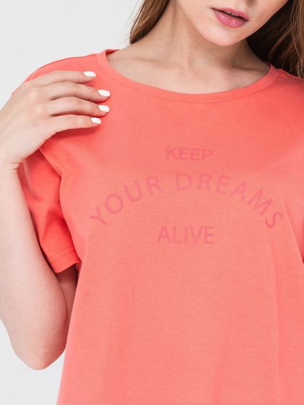 Футболка жіноча коралова з написом, 3XL | Зображення 2