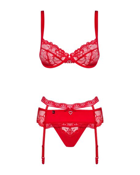 Комплект з поясом для панчох Obsessive Heartina set Червоний L/XL | Зображення 3