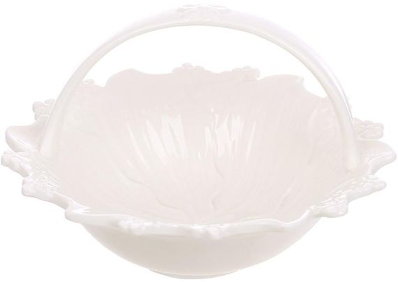 Конфетница фарфоровая White City Flower диаметр15.5см с ручкой