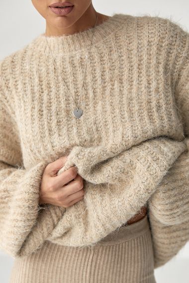 Тепла жіноча кофта з рукавами-ліхтариками - бежевий цвет, ONE SIZE (є розміри) | Зображення 3