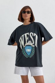 Хлопковая футболка оверсайз с надписью West черный цвет S