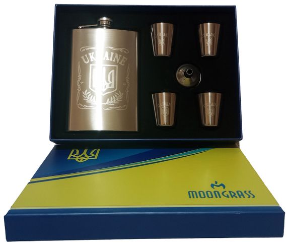 Подарунковий набір MOONGRASS 6в1 з флягою, чарками, лійкою UKRAINE 🇺🇦 WKL-007