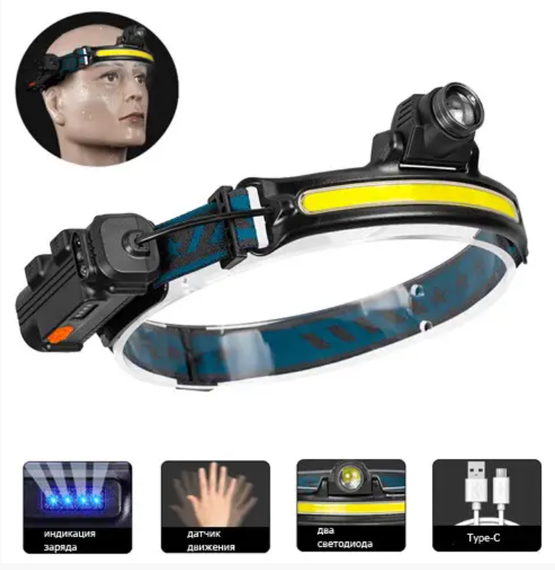 Универсальный налобный LED фонарь на голову для рыбалки BL-W678-2-P50+COB аккумуляторный | Зображення 2