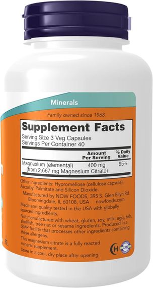 Цитрат магнію NOW Foods Magnesium Citrate 400 мг 120 капсул | Зображення 1