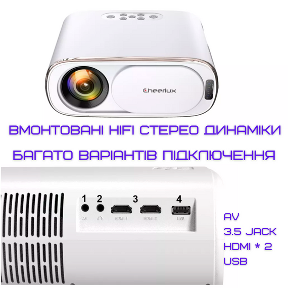 Портативный WIFI Мини LED Проектор Android 9.0 Full HD 1920*1080 P 4000 Lumen с Динамиком + Bluetooth 5.0 Cheerlux C16 | Зображення 6