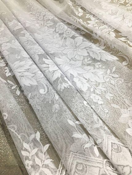 Короткий тюль фіранка гіпюр жаккард 120 см для дачі, кухні, коридору, на балкон. | Зображення 1