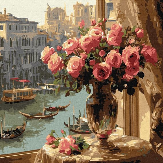 Картина за номерами "Троянди у Венеції" ©art_selena_ua KHO6412, 40x40 см