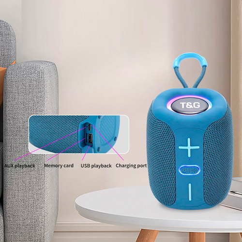 Портативная Bluetooth колонка TG658 с RGB подсветкой и функцией громкой связи, радио, синия | Зображення 1
