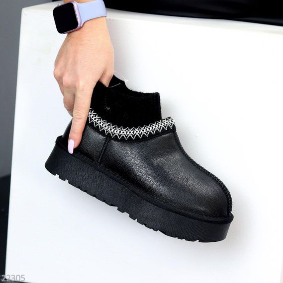 Черные низкие угги с текстильным манжетом натуральная кожа флотар | Зображення 2