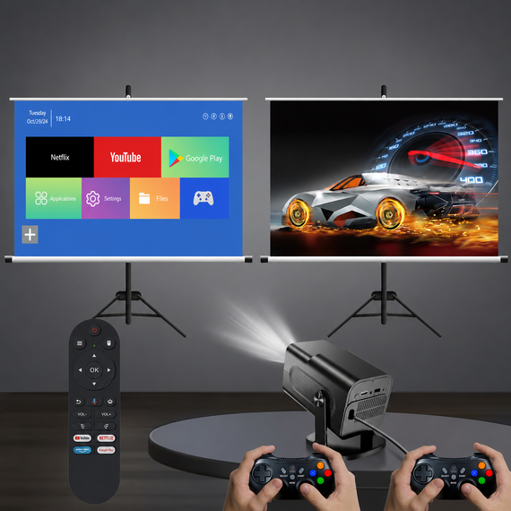 Професійний смарт-проектор 36000 ігор / Домашній кінотеатр HCS350 pro AND HA-196 / Смарт-проектор + Wi-Fi 5G, Bluetooth, HDMI, Android 12+ 2 геймпади | Зображення 2