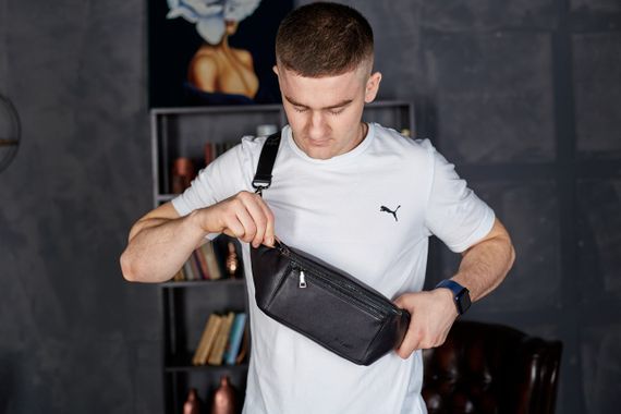 Сумка-бананка чоловіча стильна із натуральної гладкої шкіри чорна TD-31848 | Зображення 6