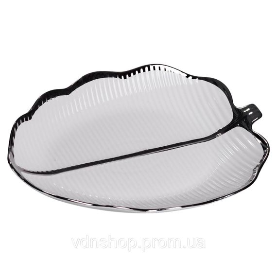 Фарфоровое блюдо для сервировки стола в форме листа 31×20×3 (см) Серебро ML6047 | Зображення 2