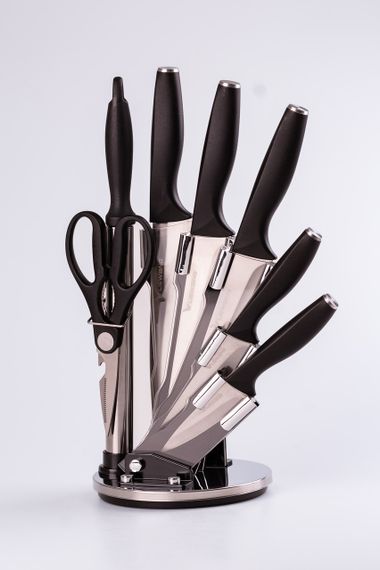 Набор кухонных ножей 7 предметов на подставке черный | Зображення 2