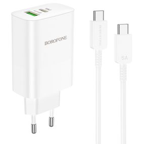 МЗП Borofone BN10 Sunlight PD65W (1USB-A/1C) + кабель Type-C to Type-C White