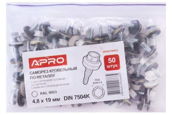 Саморез кровельный Apro - 4,8 x 19 мм RAL 9003 (50 шт.) (9R648199003) | Зображення 2
