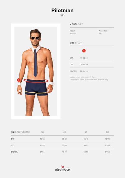 Еротичний костюм пілота Obsessive Pilotman set S/M, боксери, манжети, комір з краваткою, окуляри | Зображення 6