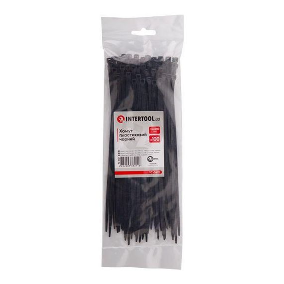 Хомут пластиковий 3,6*200 мм, чорний, 100 од. INTERTOOL TC-3621