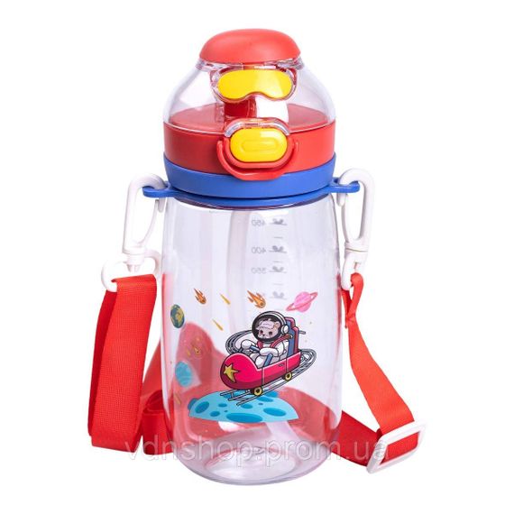 Бутылка для воды детская 550 мл с ремешком и трубочкой для спорта и школы HP-14-45R