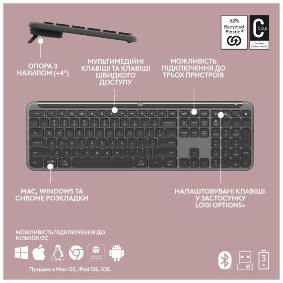 Комплект Logitech MK950 Bluetooth/Wireles UA Graphite (920-012490) | Зображення 9