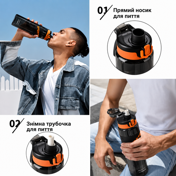 Еко-пляшка KANGZYUAN 500 мл — Чорна Tritan BPA-free, ударостійка, спортивна з ергономічною кришкою | Зображення 3