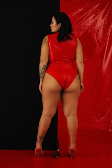Лакированный комбидресс красный “Дерзкая Стелла” XXL, молния на все тело sexstyle | Зображення 3