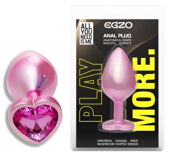 Анальна пробка з кристалом EGZO - Pink Perl Heart Plug Rose, size S sexstyle