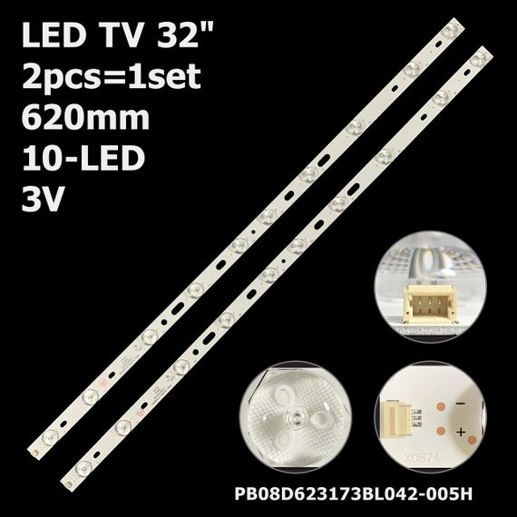LED підсвітка TV 32" inch 620mm 3V 10-led PB08D623173BL042-005H 320B01301401 320F00501401 KG32AS620 2шт.
