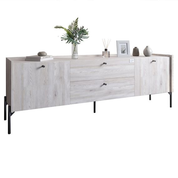 Тумба під телевізор з шухлядами LION Wood з чорними ніжками 180х50х40 см Самоа Димчастий (LION-043134) | Зображення 1