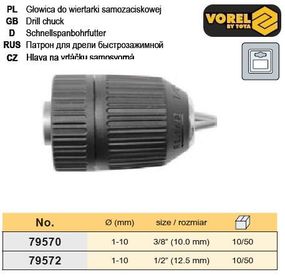 Швидкозатискний Патрон дриля Ø-110 мм 3/8" VOREL-79570