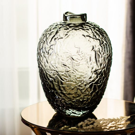 Ваза для квітів зі скла, декоративна кругла, 30 см, сіра HP-1731 | Зображення 4