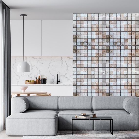 Декоративна ПВХ панель мозаїка під бежевий мармур 960х480х4мм (1182) SW-00001433 | Зображення 3