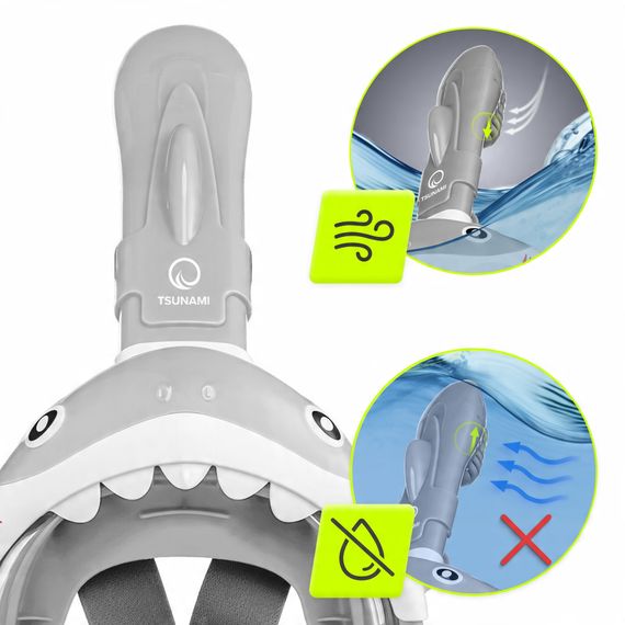 Маска для снорклінгу TSUNAMI Shark повнолицьова, дитяча Grey (P-5905973405447) | Зображення 5