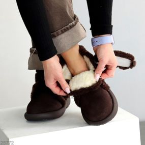 Удобные теплые замшевые зимние шоколадные ботинки на липучке 37