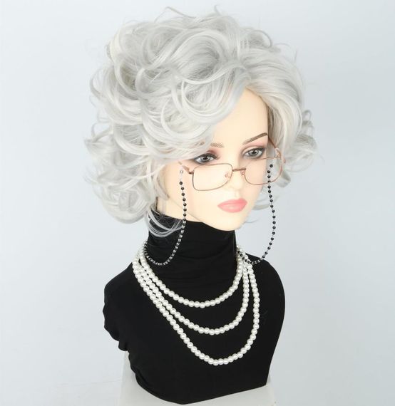 Комплект для образу бабаусі LeMarnia - світла сива перука, окуляри, намисто, для костюмів, Хелловіну та вечірок | Зображення 1