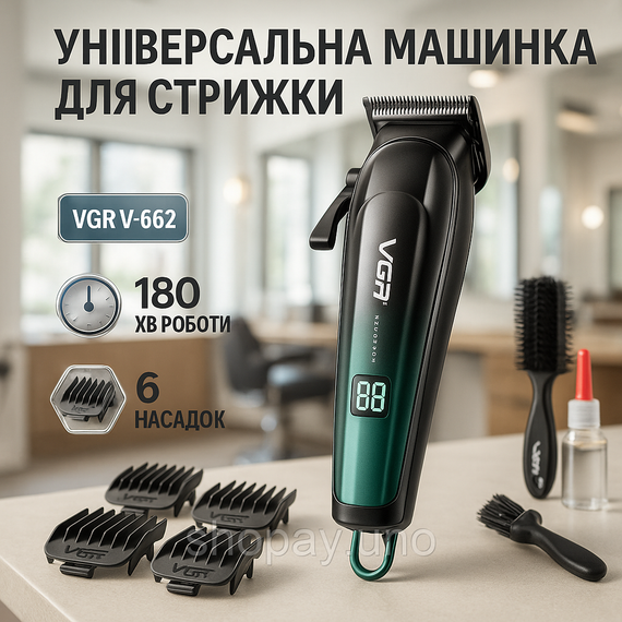Акумуляторна машинка для стрижки VGR V-662 Колір: зелений
