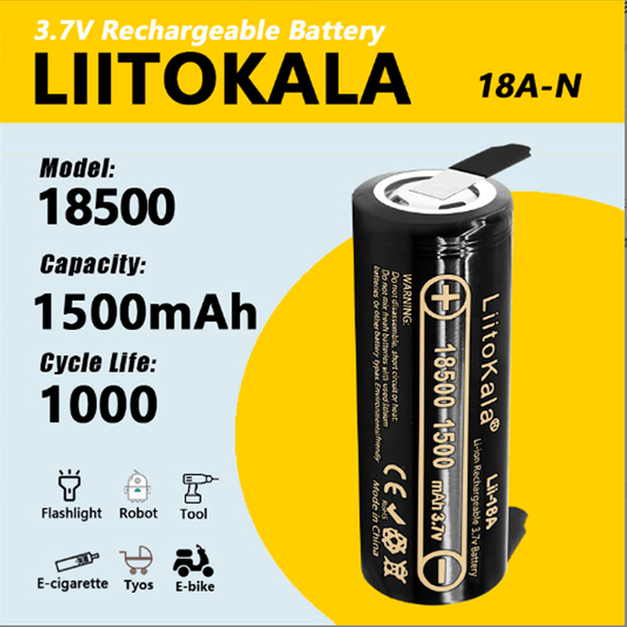 Акумулятор 18500, LiitoKala Lii-18A-N, 1500mah, з контактами під пайку, оригінал | Зображення 2