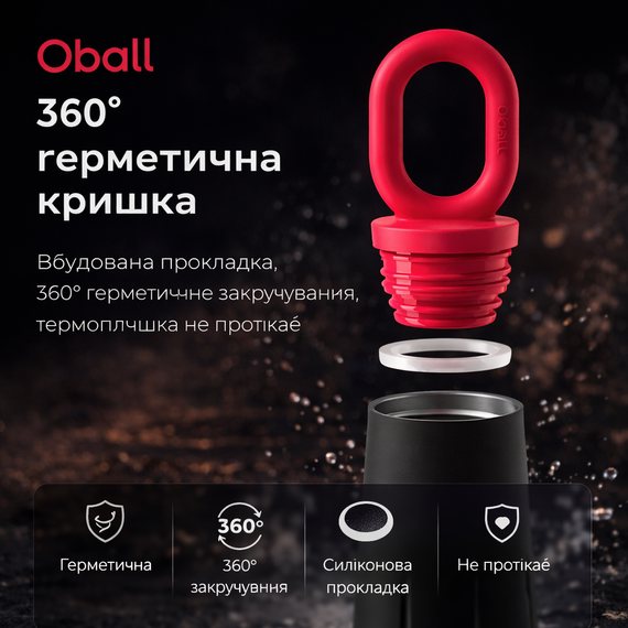 Термопляшка Oball "Кубок Богині Дофаміну" 450 мл із ручкою, подвійна стінка, неіржавка преміум сталь 316. Чорна | Зображення 2