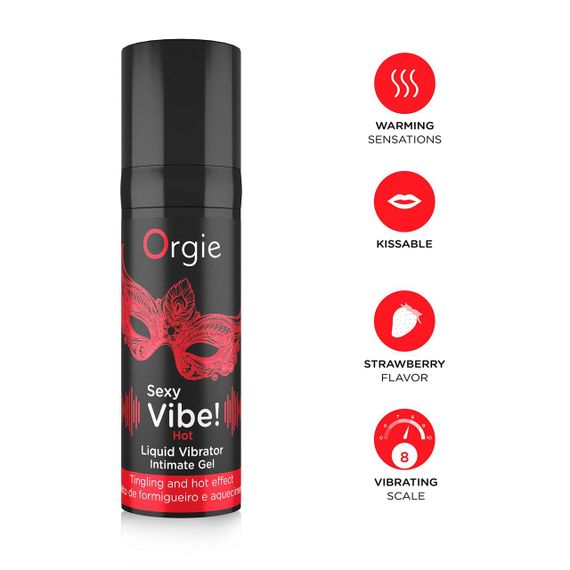 Рідкий вібратор Orgie Sexy Vibe! Hot, 15 мл, зігрівальний, дуже потужний, зі смаком полуниці Sex Aura | Зображення 2